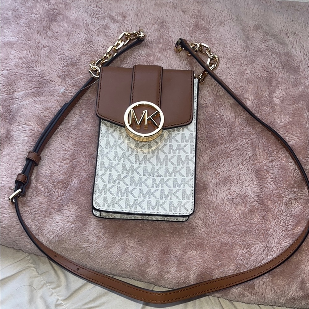 MICHAEL Michael Kors Brown and Cream Crossbody Bag with Gold Hardware